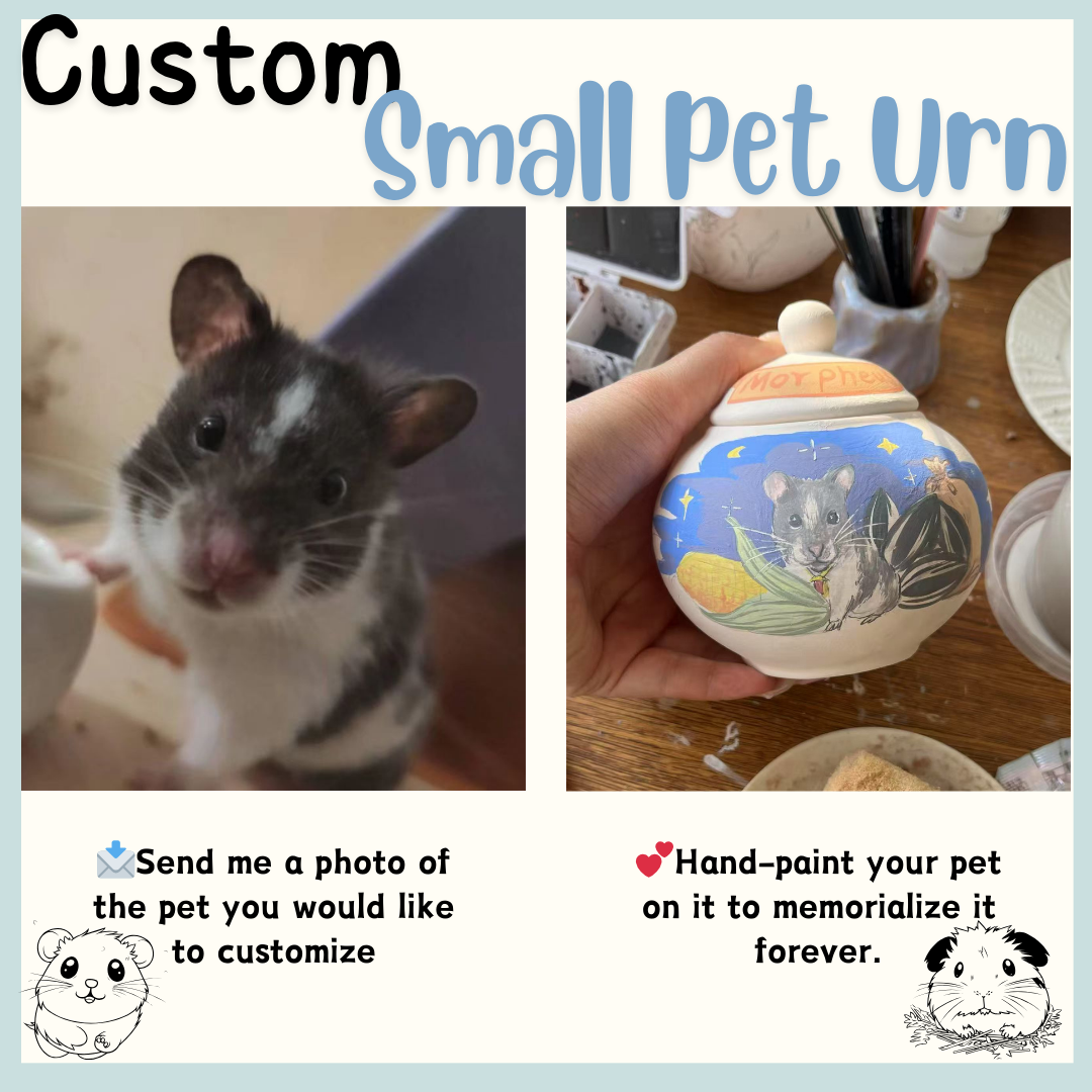 Custom Small Pet Urn, Hand-Painted Pet Portrait Memorial Keepsake for Hamsters, Guinea Pigs & Pocket Pets