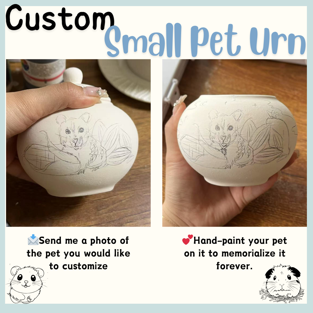 Custom Small Pet Urn, Hand-Painted Pet Portrait Memorial Keepsake for Hamsters, Guinea Pigs & Pocket Pets