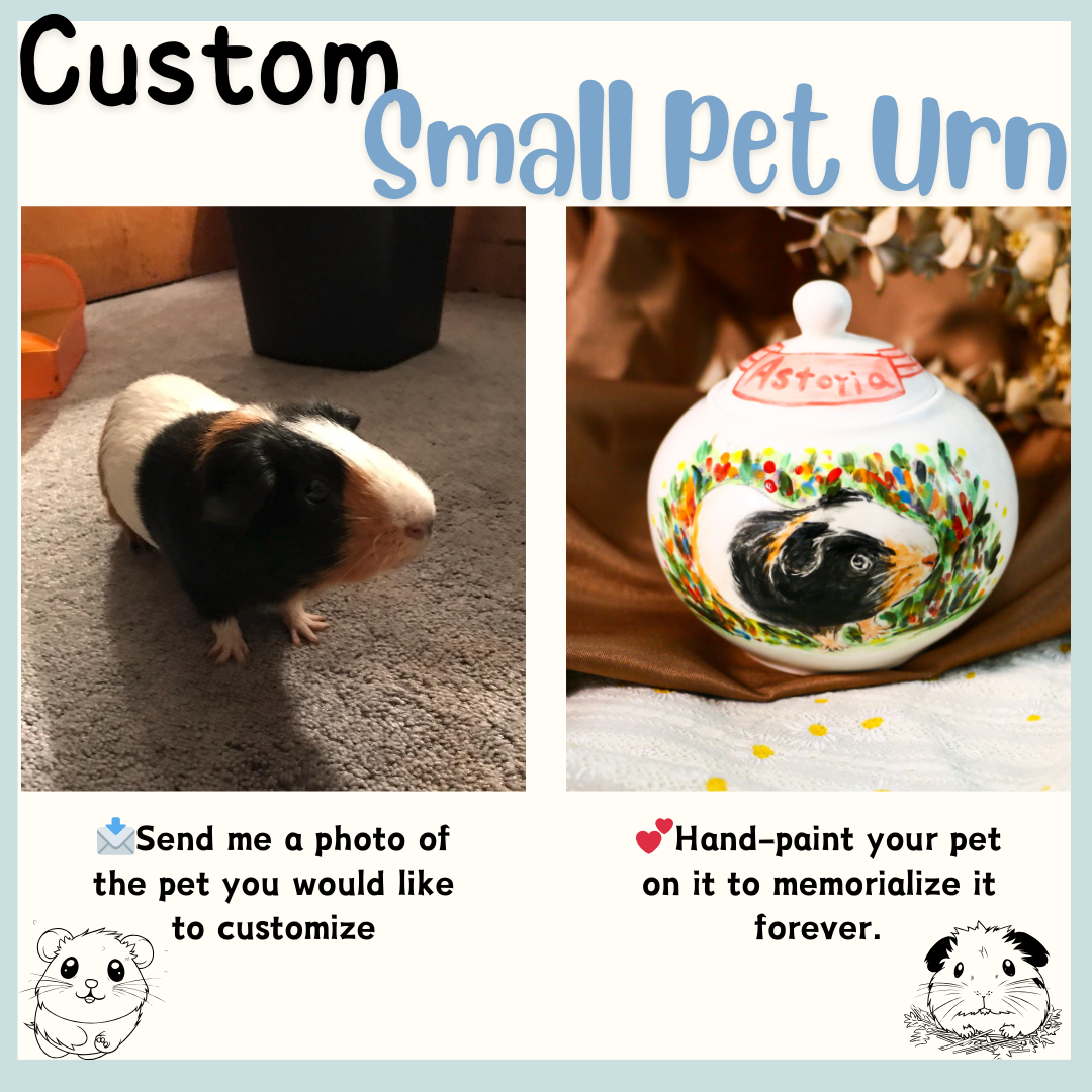 Custom Small Pet Urn, Hand-Painted Pet Portrait Memorial Keepsake for Hamsters, Guinea Pigs & Pocket Pets