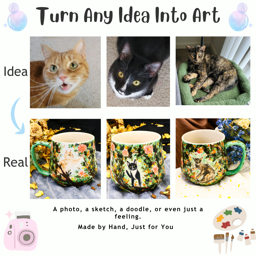 Custom Hand-Painted Portraits Mug, Personalized Art from Your Photo or Idea