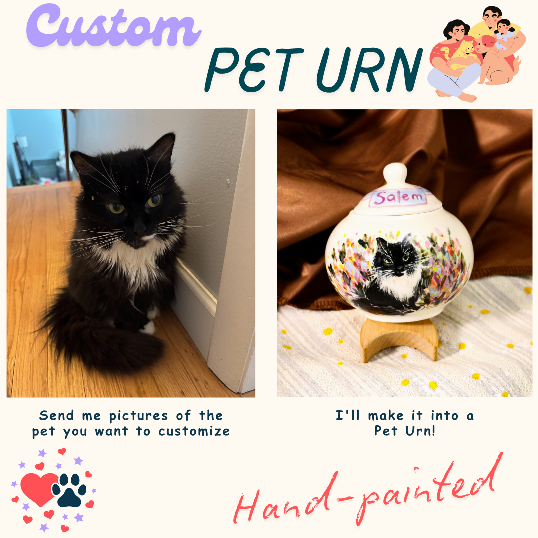 Custom Pet Ceramic Urn, Personalized Hand-Painted Pet Portrait Urn for Memorial & Keepsake