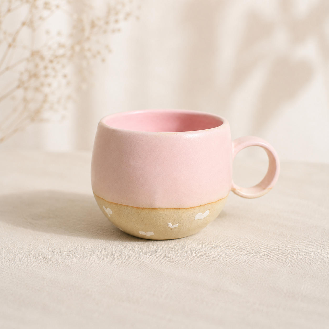 Handmade Heart Design Ceramic Mug, Cute Personalized Coffee Cup For Home Decor