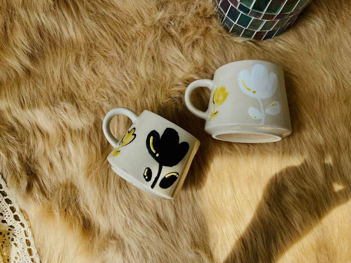 Handmade Ceramic Mug – Elegant Floral Design, Cozy Coffee Cup for Daily Use