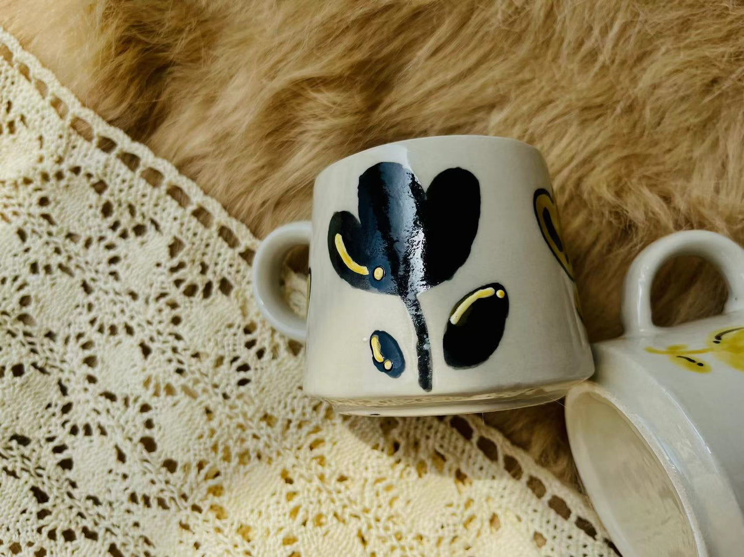 Handmade Ceramic Mug – Elegant Floral Design, Cozy Coffee Cup for Daily Use