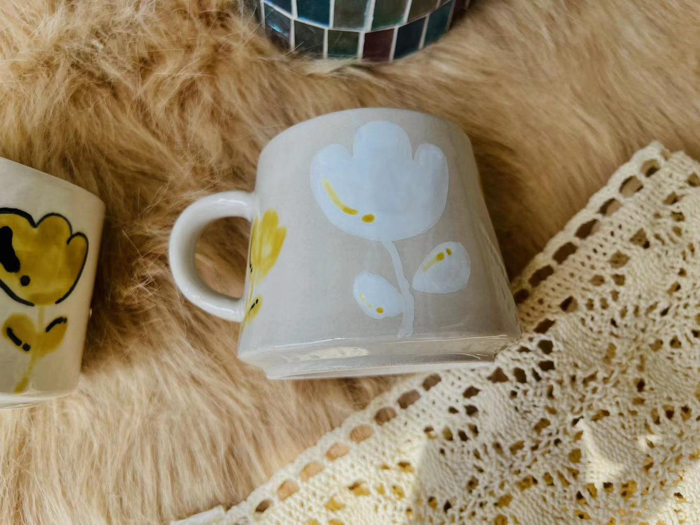 Handmade Ceramic Mug – Elegant Floral Design, Cozy Coffee Cup for Daily Use