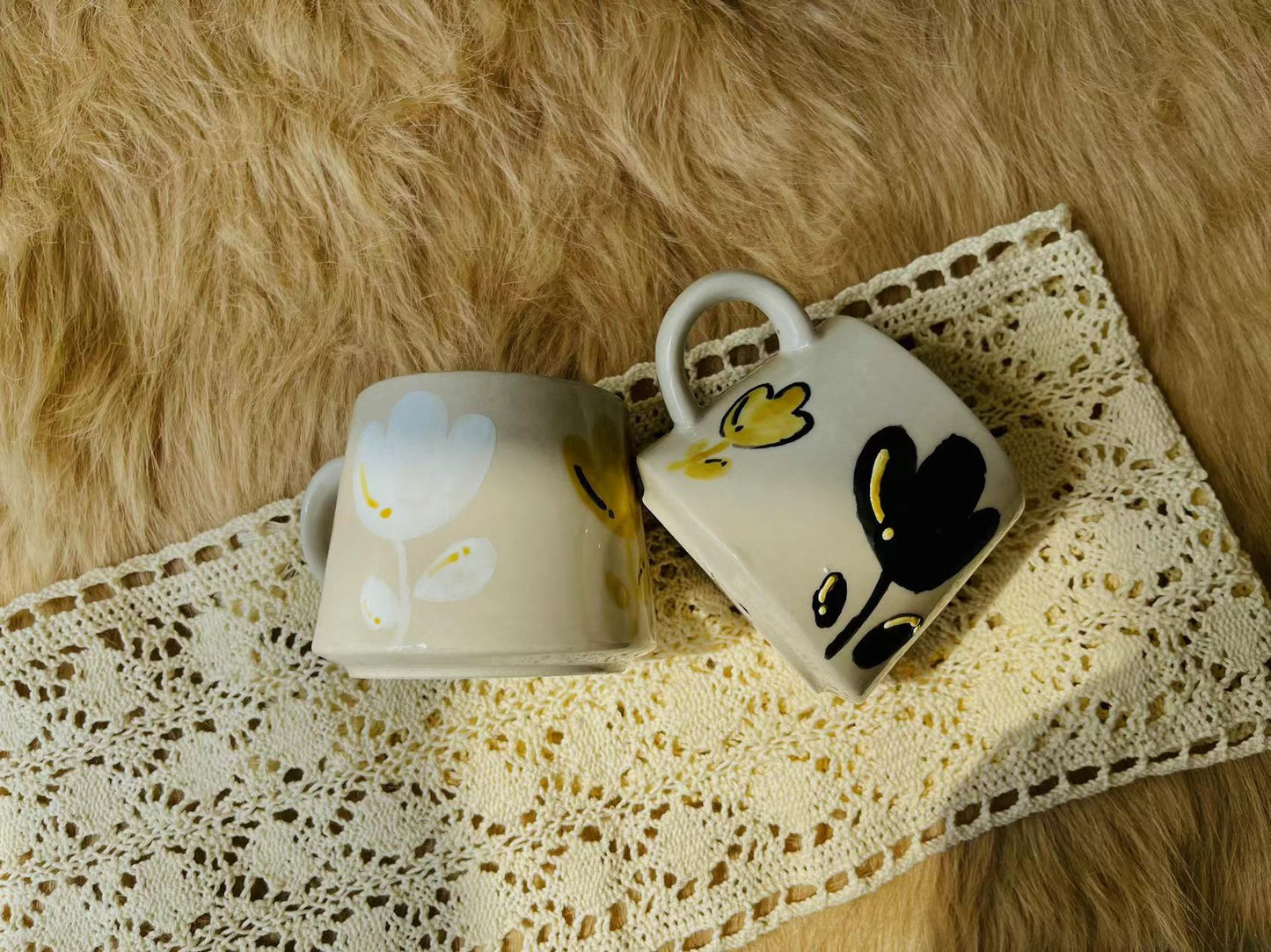 Handmade Ceramic Mug – Elegant Floral Design, Cozy Coffee Cup for Daily Use