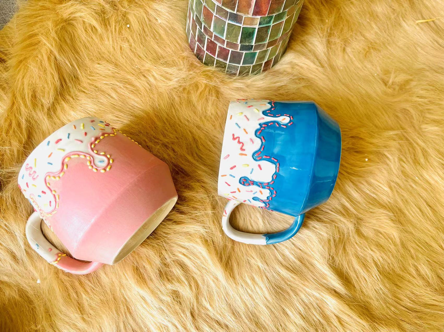 Handmade Ice Cream Mug – Dripping Glaze & Sprinkles Ceramic Cup