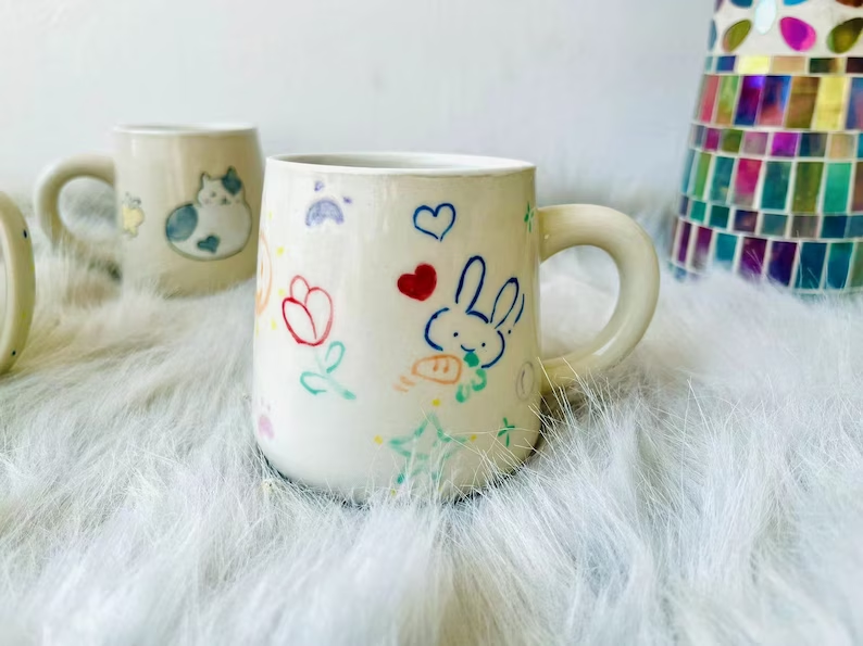 Personalized Hand-Painted Cartoon Animal Ceramic Mug, Cute Animal Coffee Mug For Pet Lovers