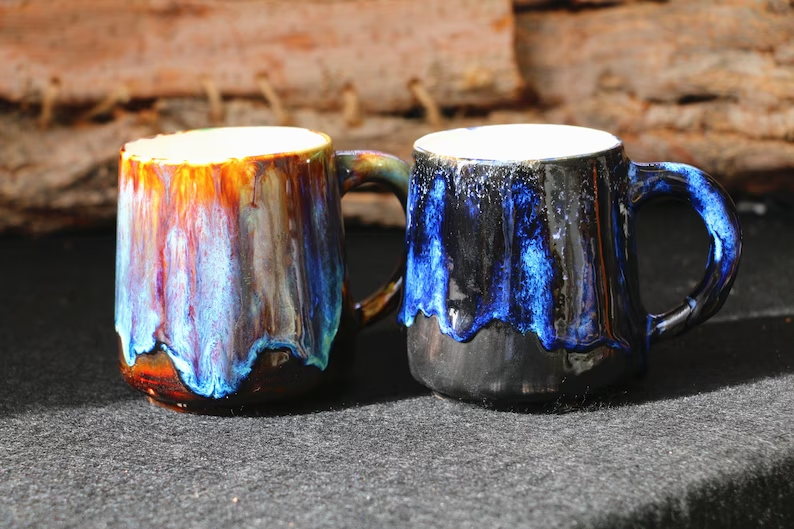 Handmade Artisan Personalized Ceramic Mug, Blue Pottery Coffee Cup