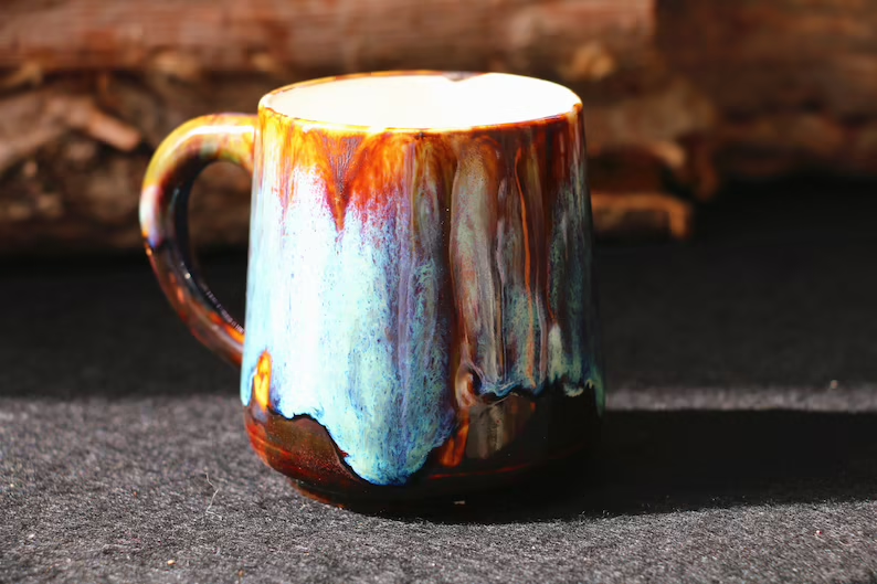 Handmade Artisan Personalized Ceramic Mug, Blue Pottery Coffee Cup
