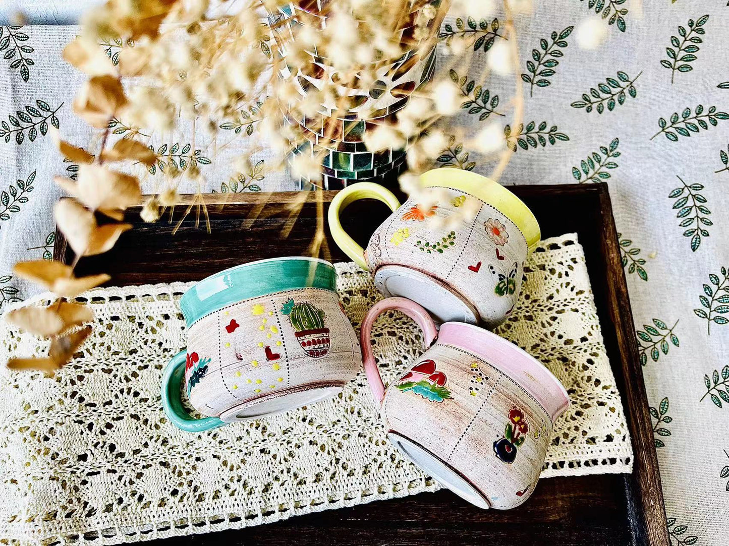 Hand-Painted Cottagecore Mug – Whimsical Ceramic Coffee Cup with Floral Art