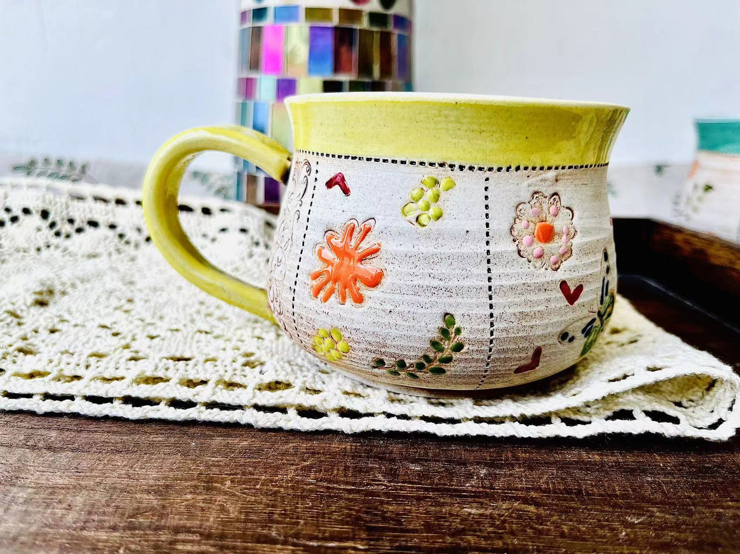 Hand-Painted Cottagecore Mug – Whimsical Ceramic Coffee Cup with Floral Art