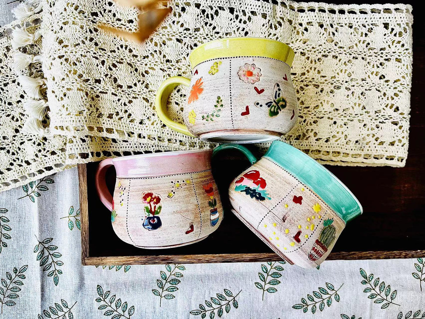Hand-Painted Cottagecore Mug – Whimsical Ceramic Coffee Cup with Floral Art
