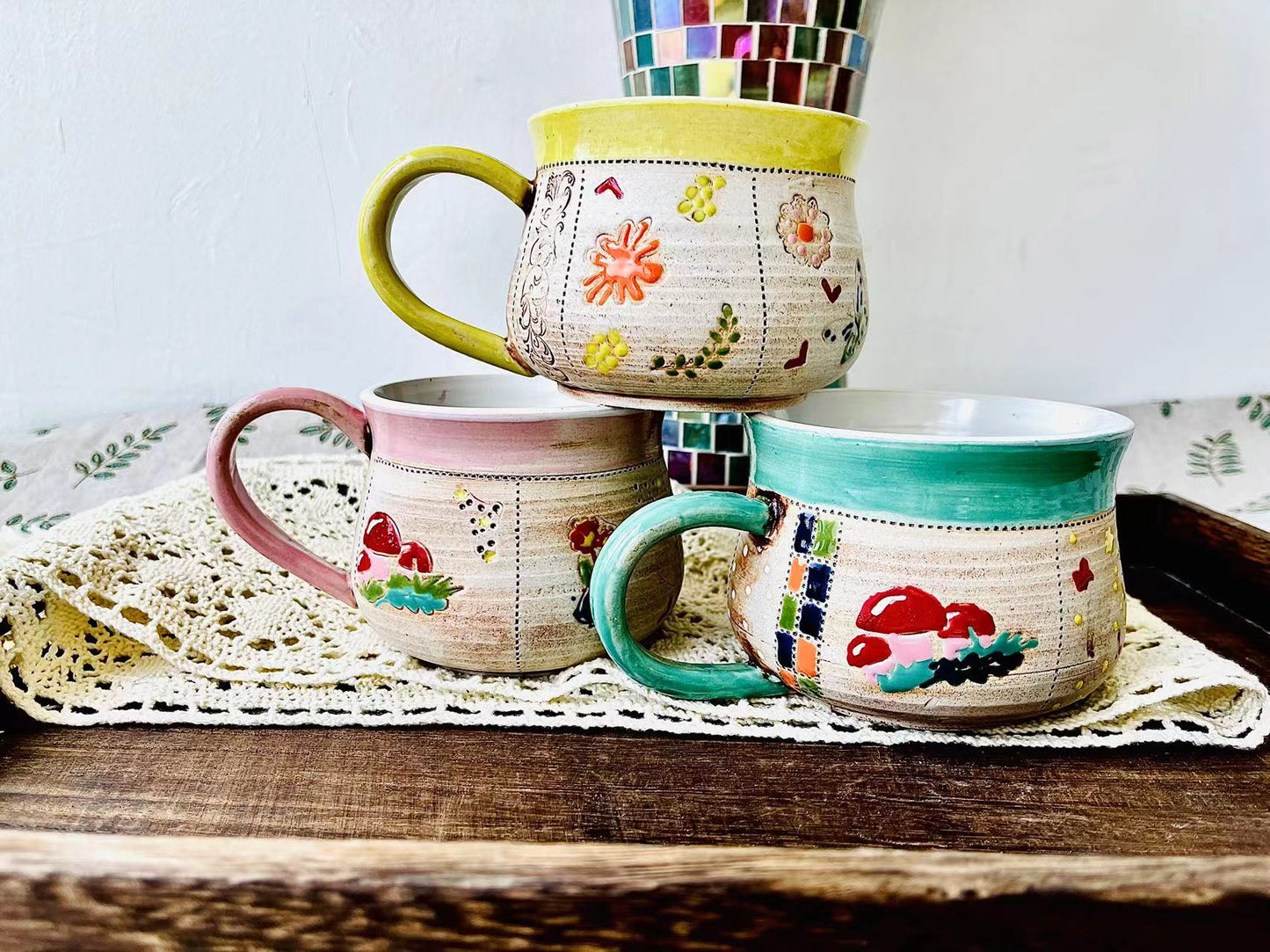 Hand-Painted Cottagecore Mug – Whimsical Ceramic Coffee Cup with Floral Art