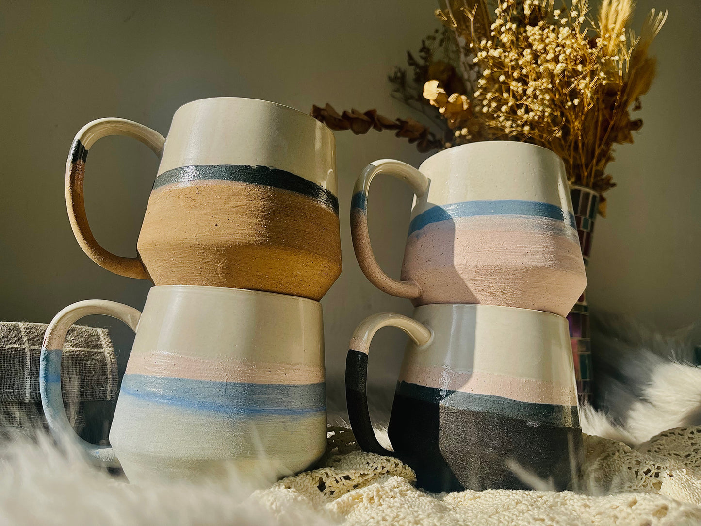 Handmade Ceramic Mug – Earthy Tones & Hand-Painted Gradient Pottery Cup