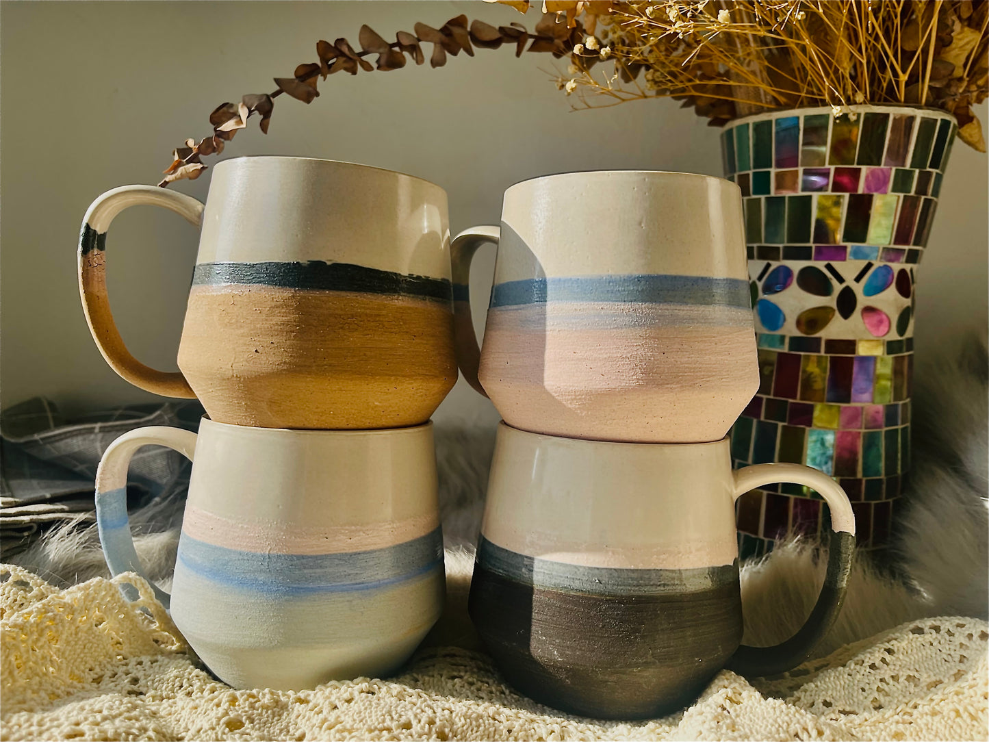 Handmade Ceramic Mug – Earthy Tones & Hand-Painted Gradient Pottery Cup
