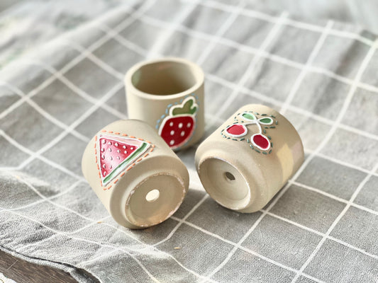 Hand-Painted Fruit Ceramic Succulent Pot – Set Of 3 Cute Mini Planter for Cactus & Succulents