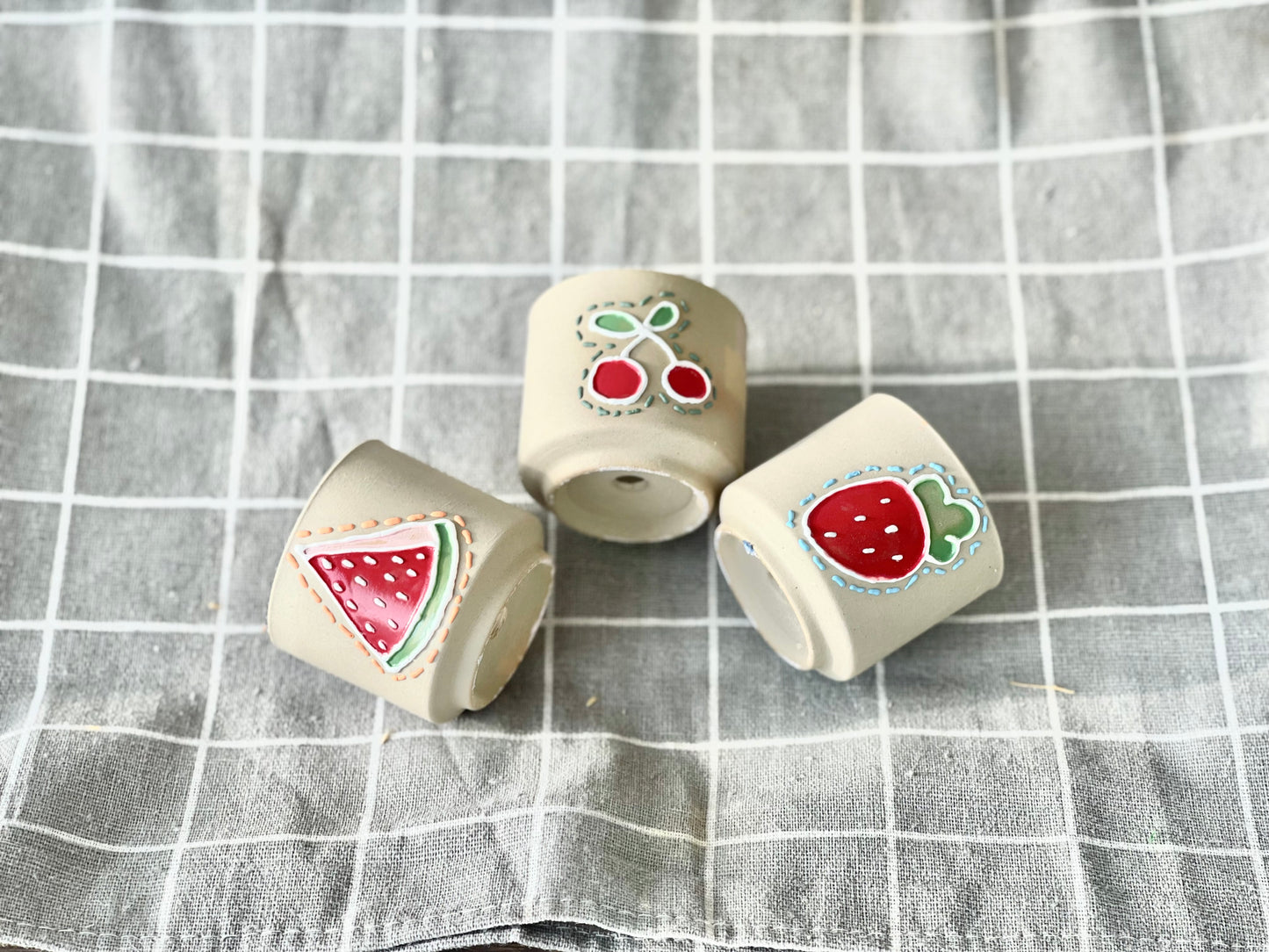 Hand-Painted Fruit Ceramic Succulent Pot – Set Of 3 Cute Mini Planter for Cactus & Succulents