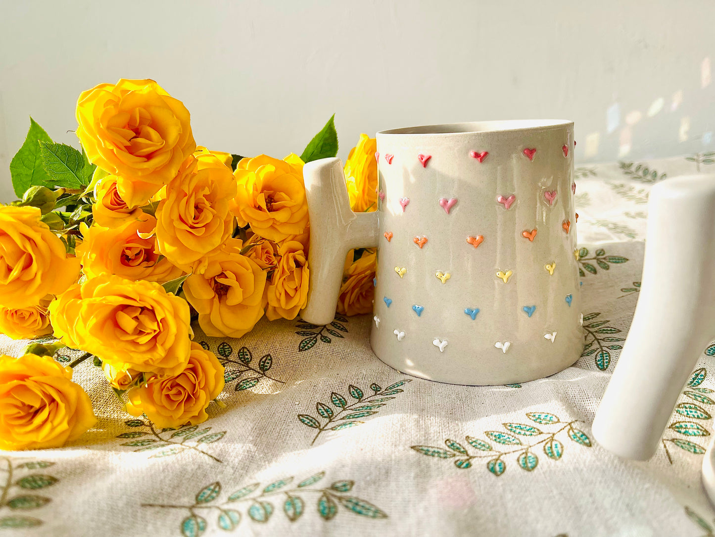 Handmade T-Handle Mug – 3D Colorful Heart Ceramic Cup, Hand-Painted Pottery Coffee Mug