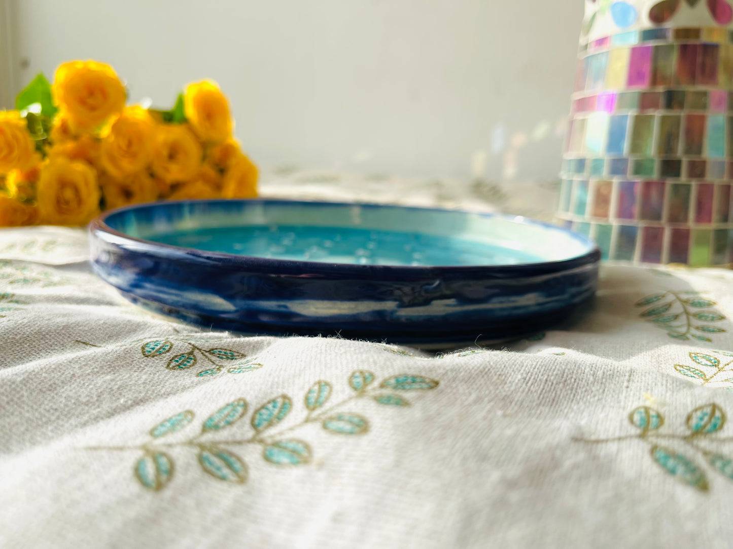 Handcrafted Ceramic Plate โ Crackle Glaze with 3D Heart Design