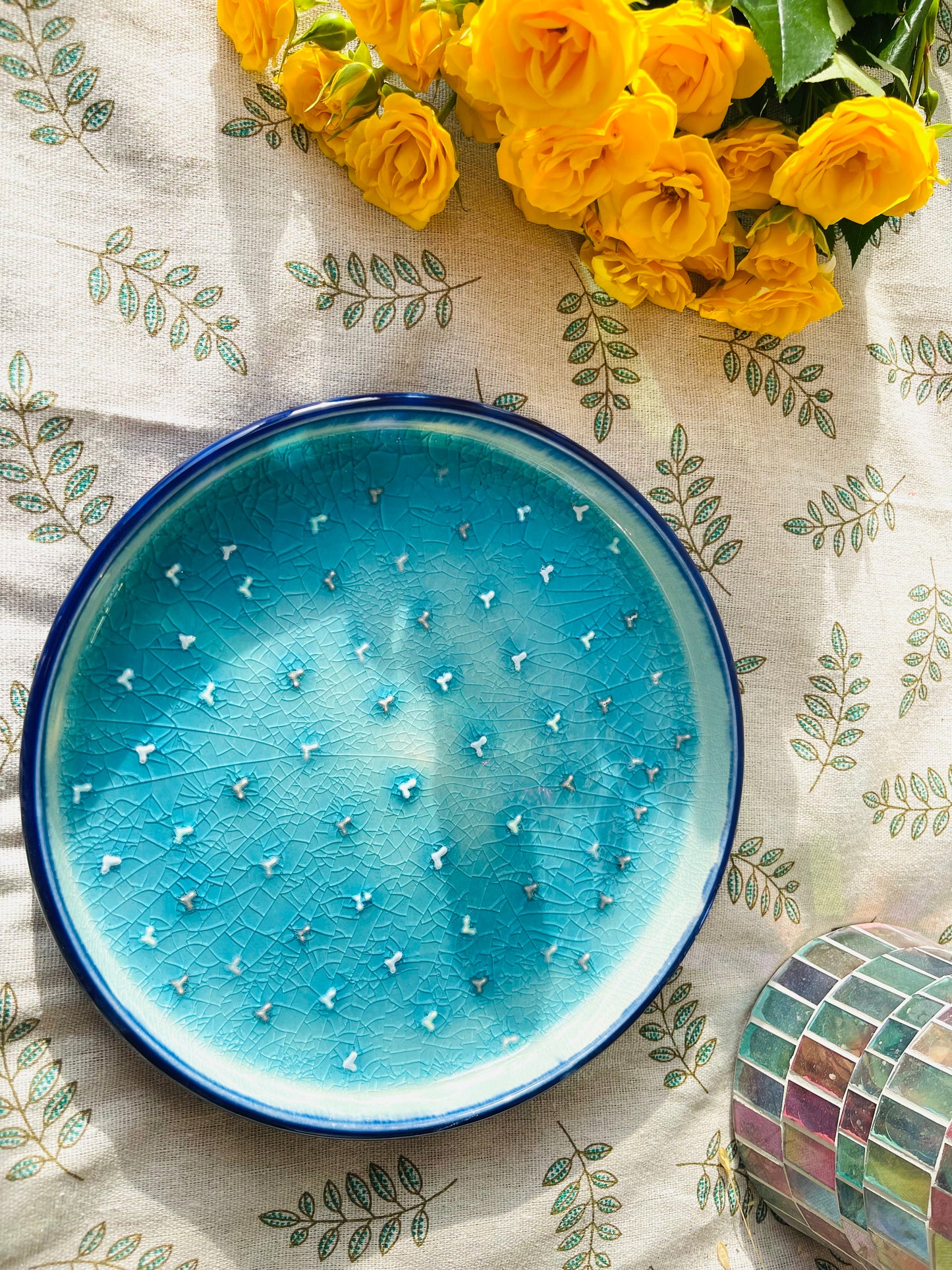 Handcrafted Ceramic Plate โ Crackle Glaze with 3D Heart Design