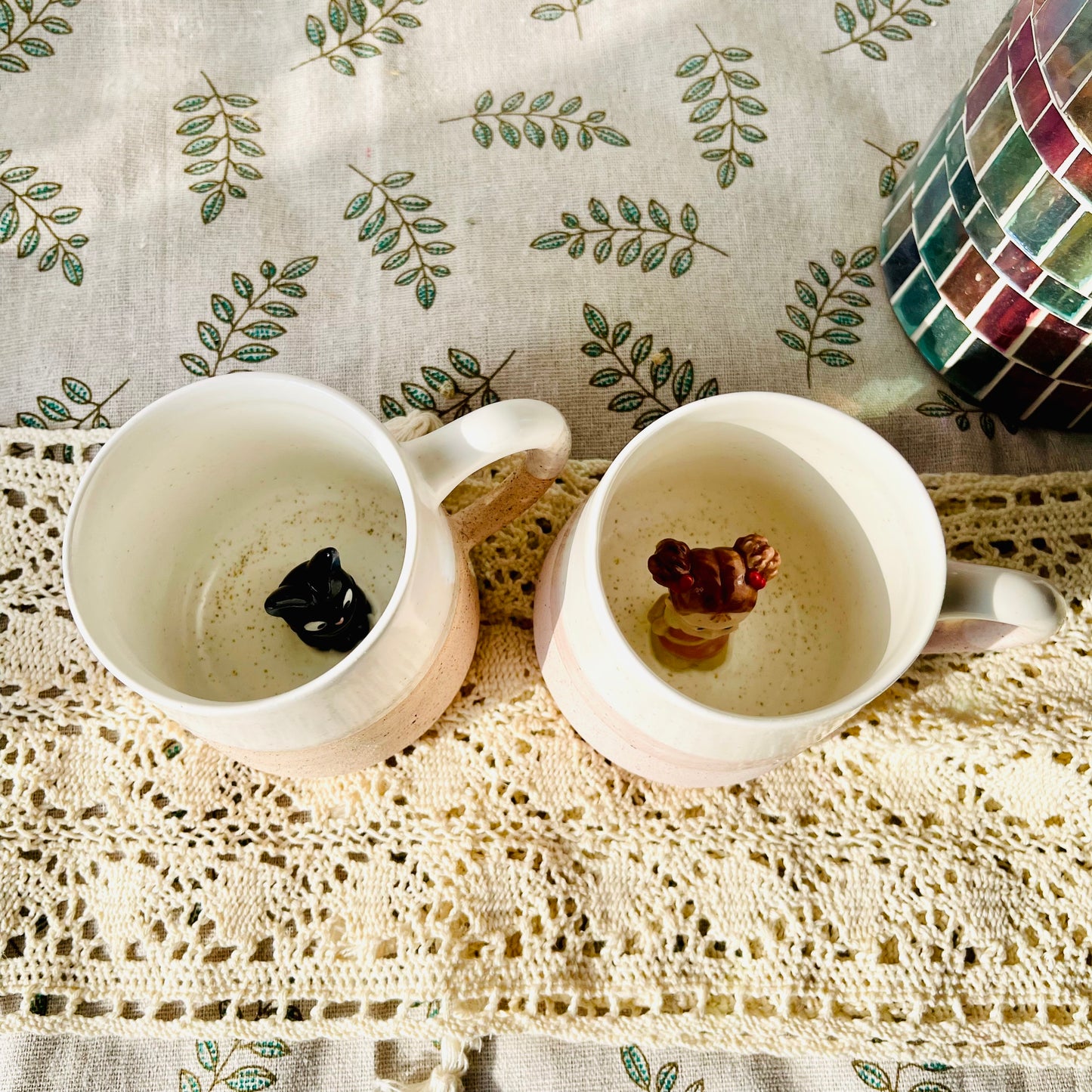 Jiji & Mei Hidden Character Mug – Handmade Ceramic Cup for Gifts
