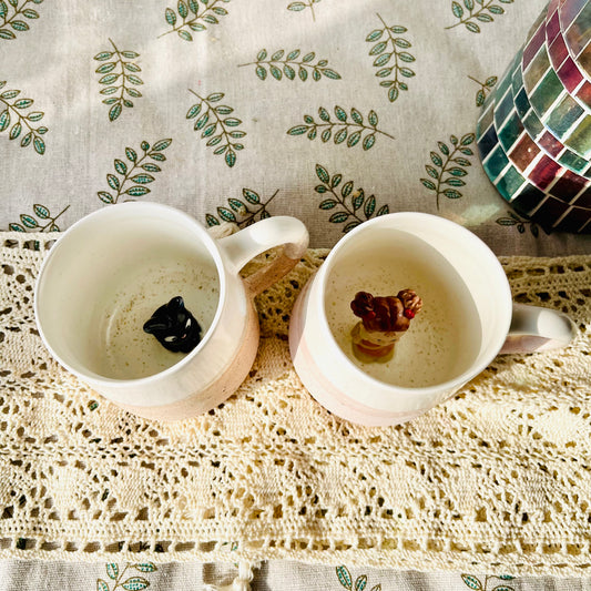Jiji & Mei Hidden Character Mug – Handmade Ceramic Cup for Gifts