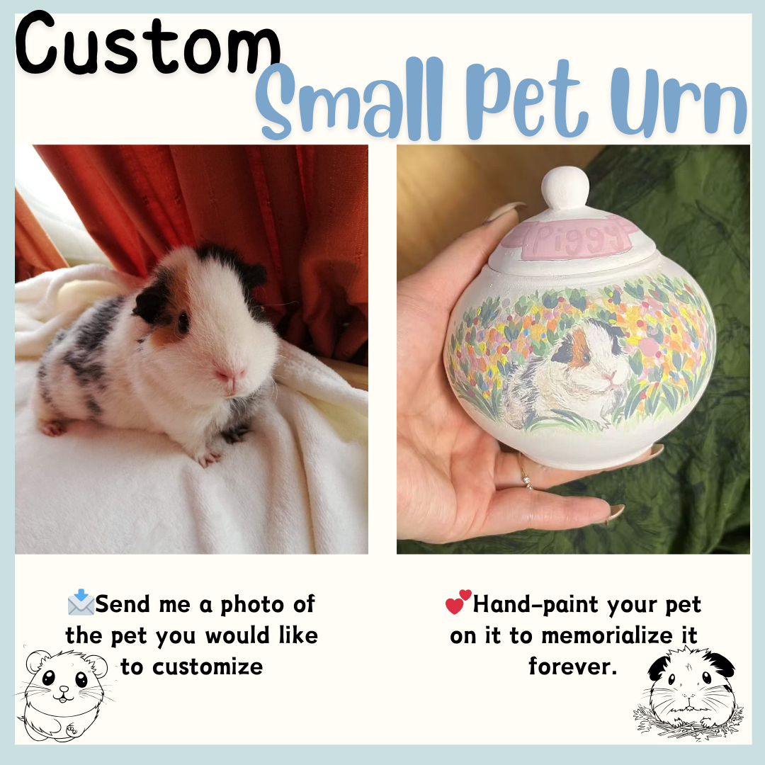 Custom Small Pet Urn, Hand-Painted Pet Portrait Memorial Keepsake for Hamsters, Guinea Pigs & Pocket Pets