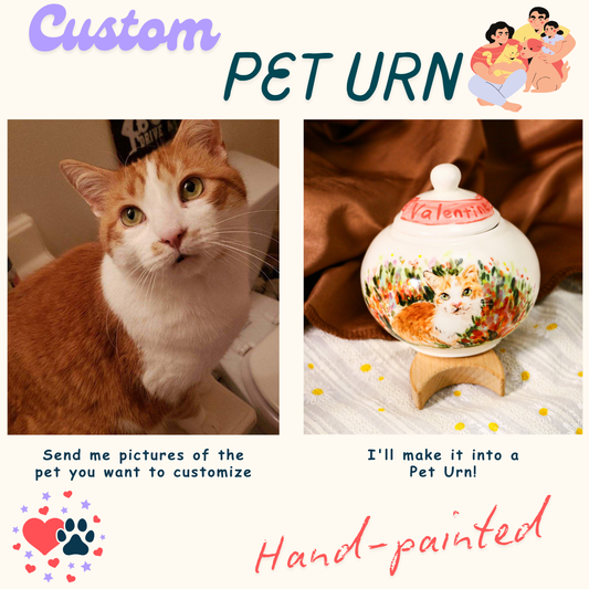 Custom Pet Ceramic Urn, Personalized Hand-Painted Pet Portrait Urn for Memorial & Keepsake