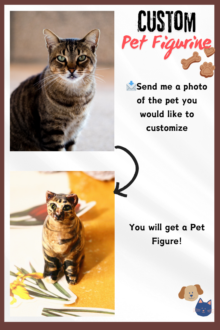 Custom Cat Ceramic Figurine, Personalized Pet Sculpture, Handmade Cat Pottery Miniature