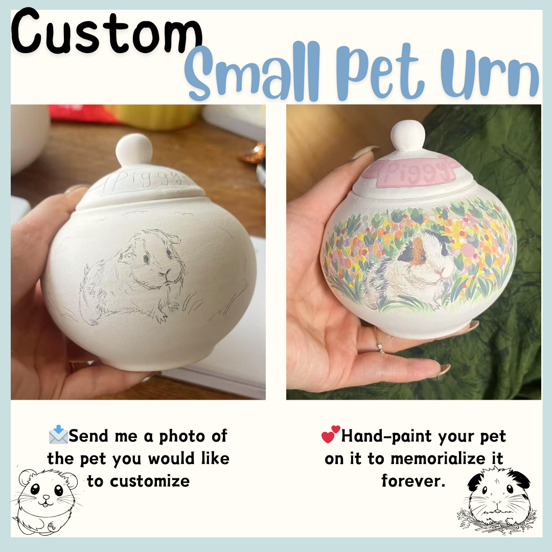 Custom Small Pet Urn, Hand-Painted Pet Portrait Memorial Keepsake for Hamsters, Guinea Pigs & Pocket Pets