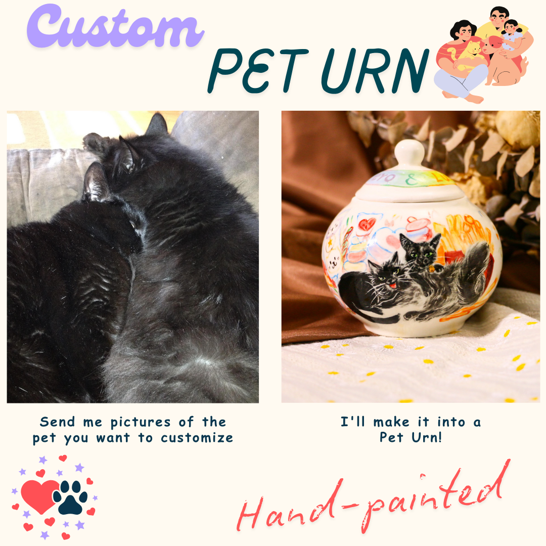 Custom Pet Ceramic Urn, Personalized Hand-Painted Pet Portrait Urn for Memorial & Keepsake