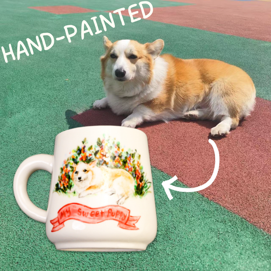 Custom Pet Portrait Ceramic Mug, Hand-Painted Pet Pottery Cup for Pet Memorial