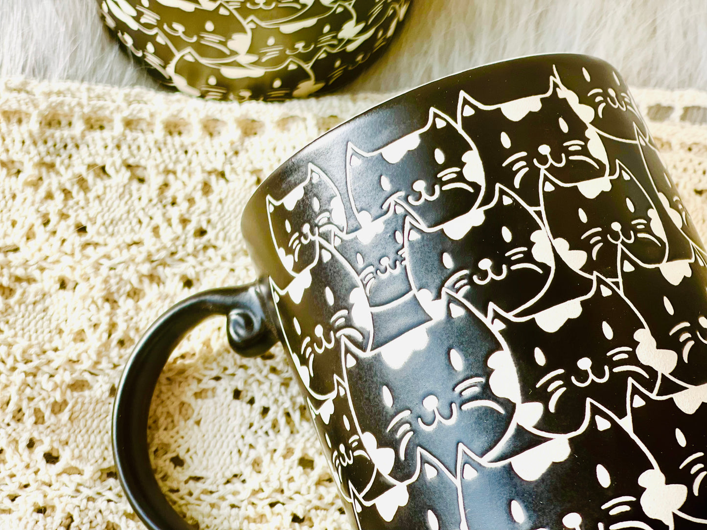 Handmade Cat Mug – Black & Teal Ceramic Coffee Cup, Cute Kitty Lover Gift