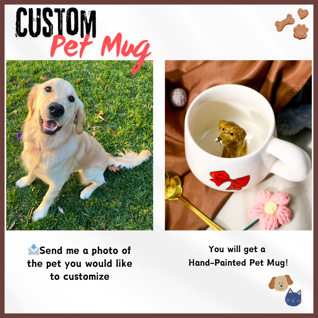 Custom Ceramic Pet Mug, 9Oz Handmade Personalized Coffee Mug with Dog or Cat Figurine