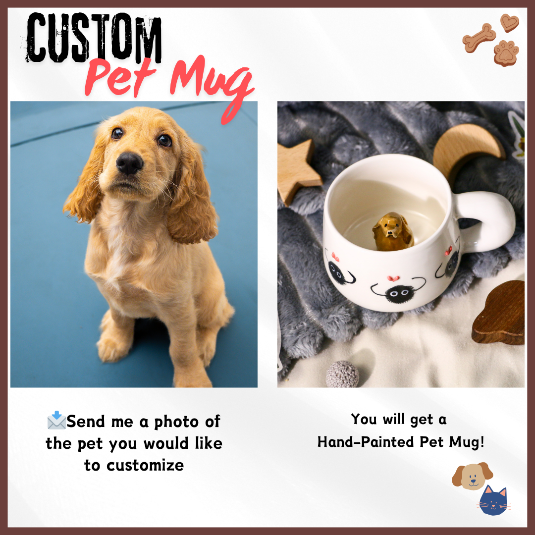 Custom Ceramic Pet Mug, 9Oz Handmade Personalized Coffee Mug with Dog or Cat Figurine