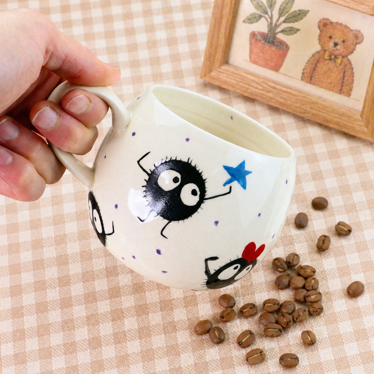 Hand-Painted Soot Sprites Coffee Mug, Cute Ceramic Anime Cup
