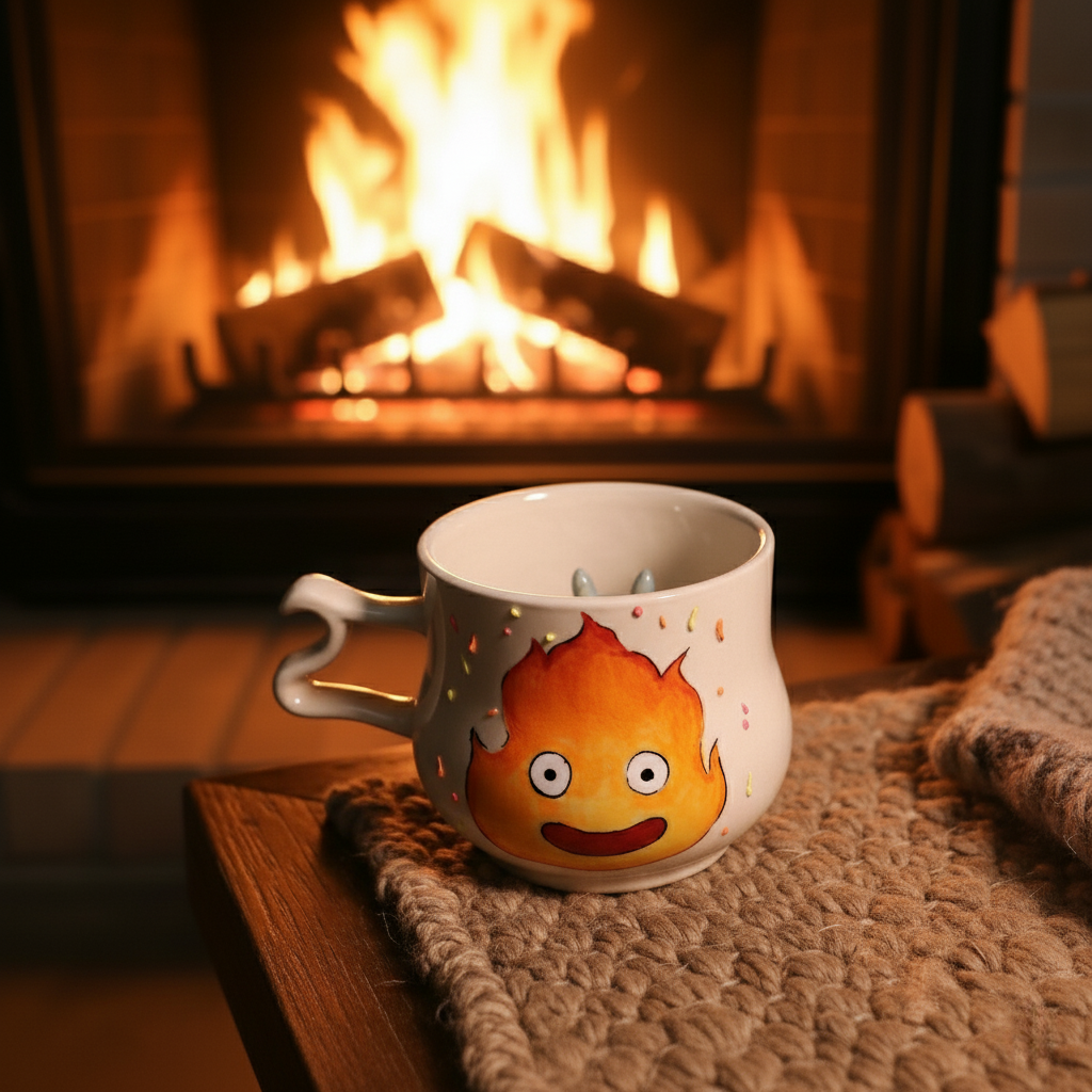 Handmade Calcifer Ceramic Mug – Personalized Pottery Gift for Studio Ghibli Fans