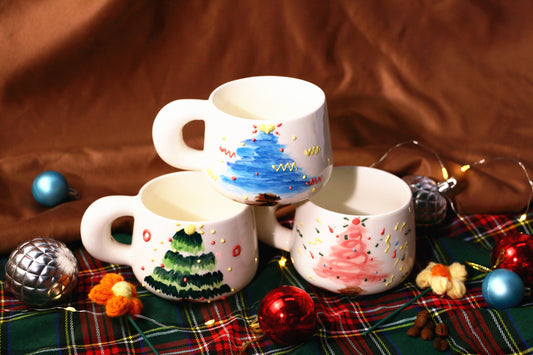 Cute Handmade Ceramic Mug – Hand-Painted Christmas Tree Design