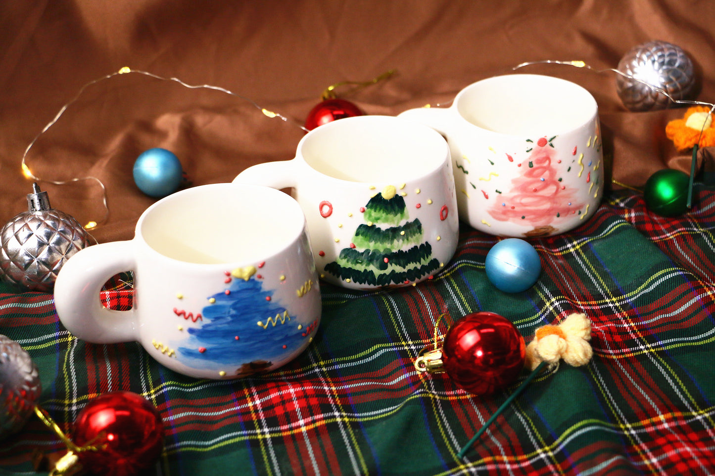 Cute Handmade Ceramic Mug – Hand-Painted Christmas Tree Design