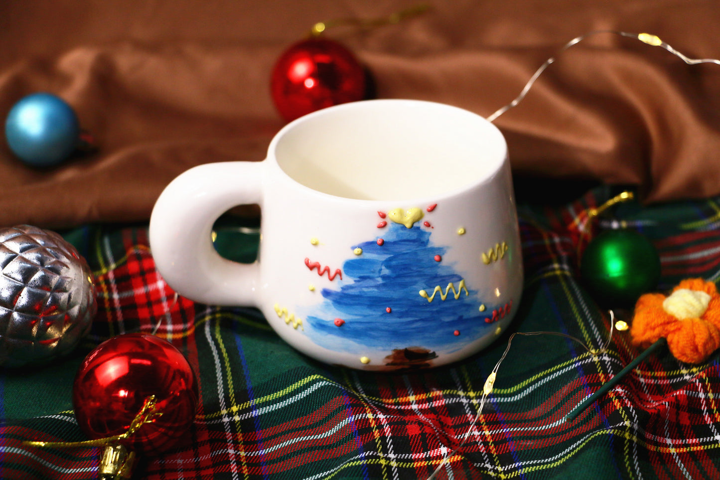 Cute Handmade Ceramic Mug – Hand-Painted Christmas Tree Design