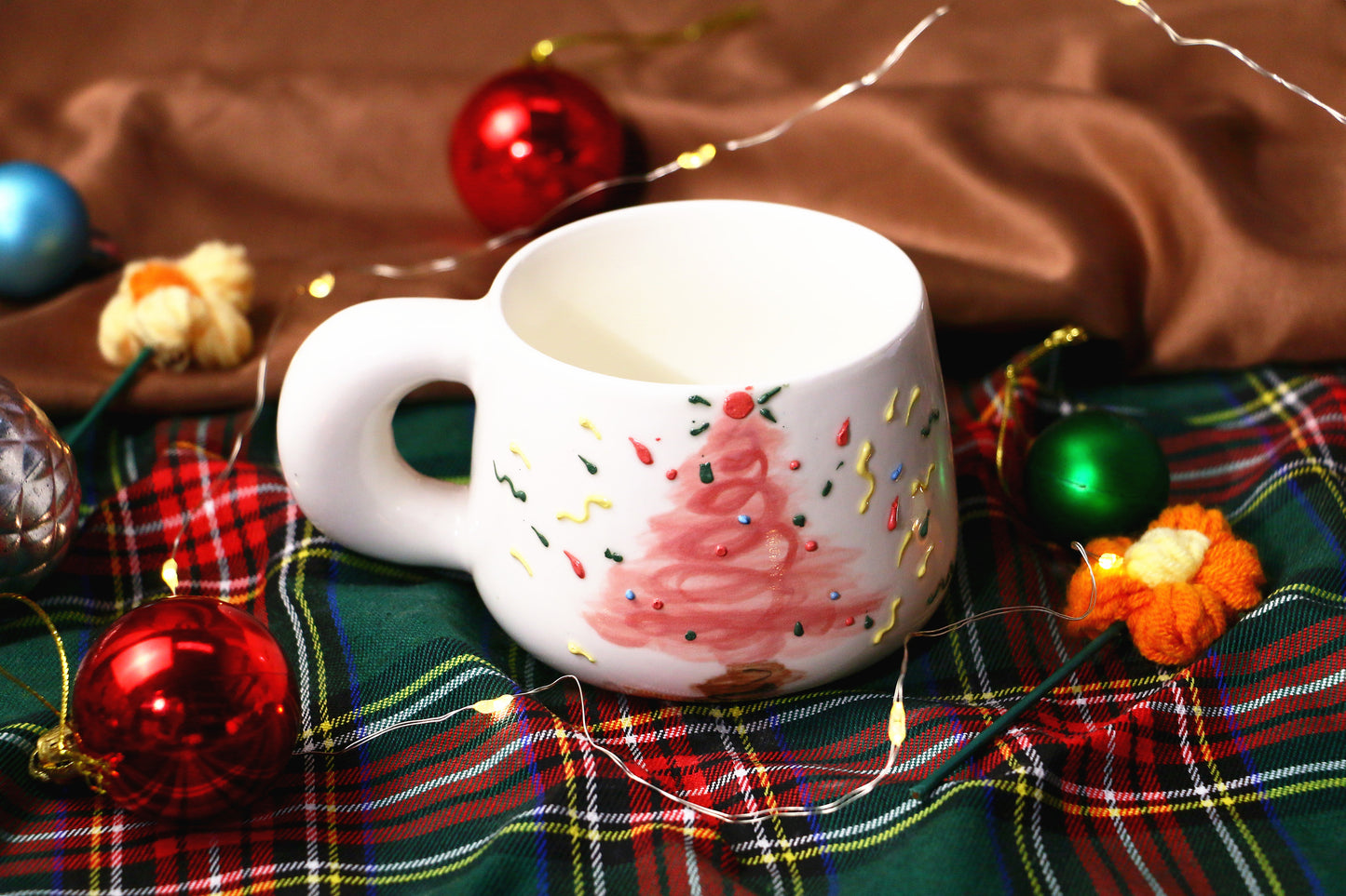 Cute Handmade Ceramic Mug – Hand-Painted Christmas Tree Design