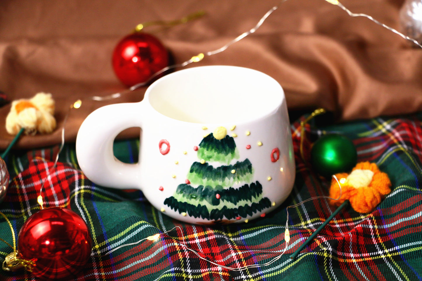Cute Handmade Ceramic Mug – Hand-Painted Christmas Tree Design