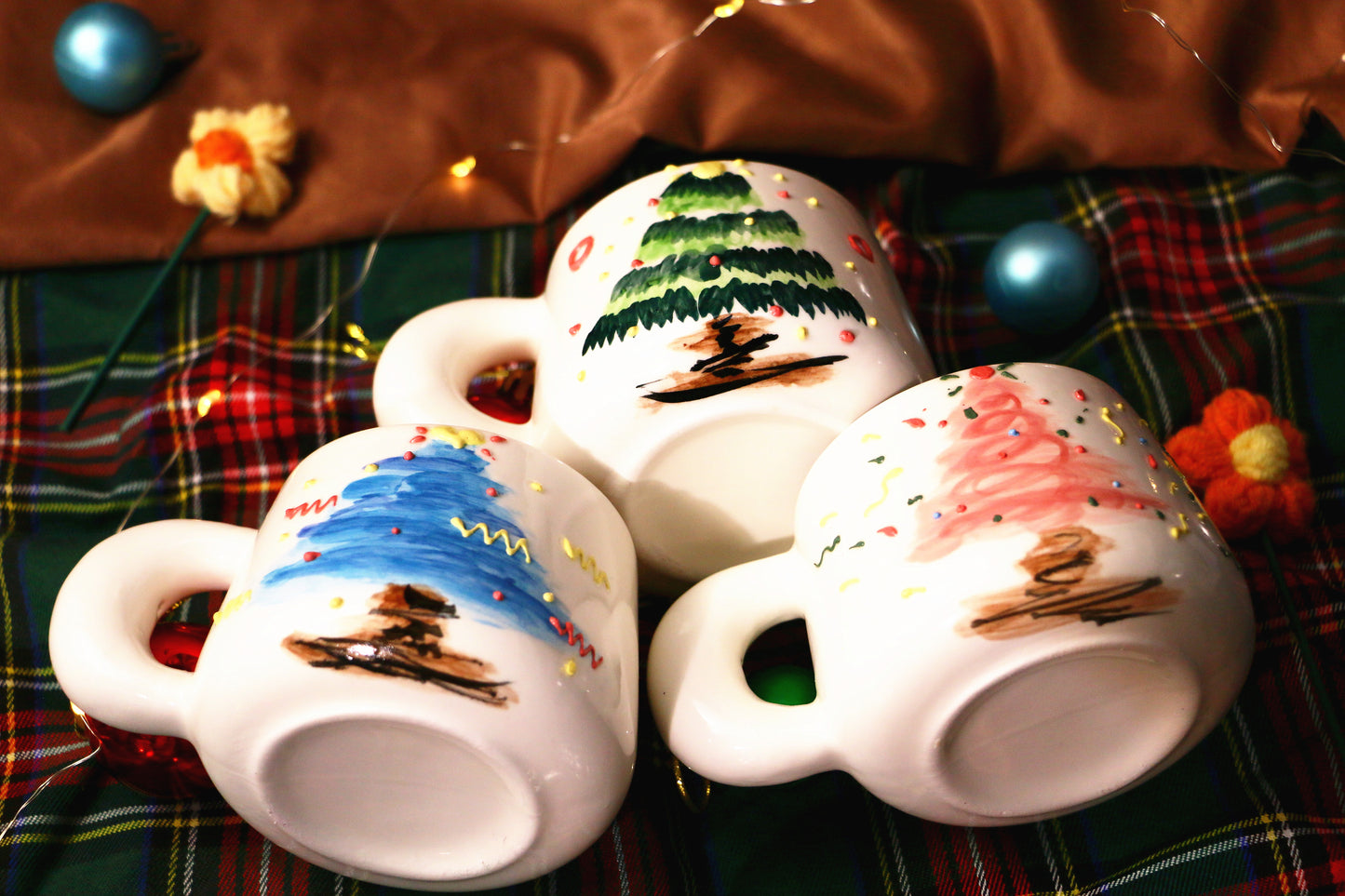 Cute Handmade Ceramic Mug – Hand-Painted Christmas Tree Design