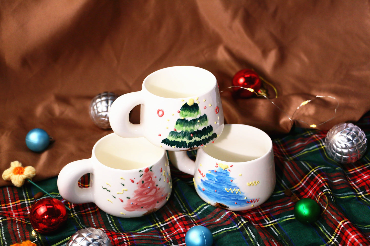 Cute Handmade Ceramic Mug – Hand-Painted Christmas Tree Design