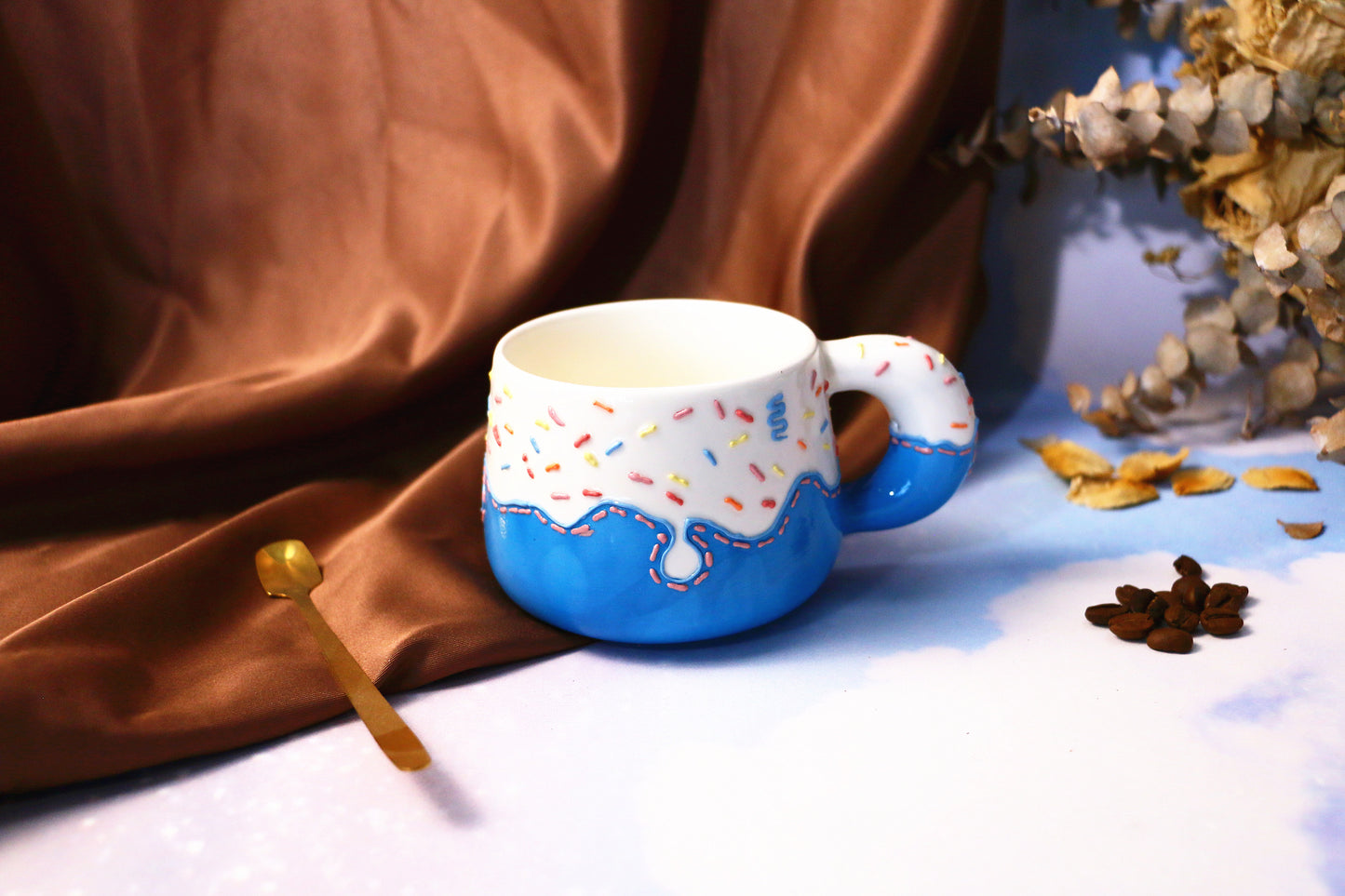 Cute Ice Cream Ceramic Coffee Cup with Sprinkles, Frosting Design