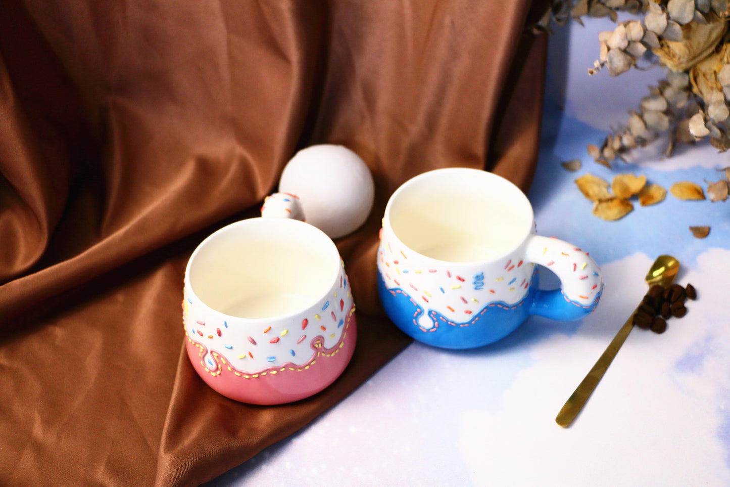 Cute Ice Cream Ceramic Coffee Cup with Sprinkles, Frosting Design
