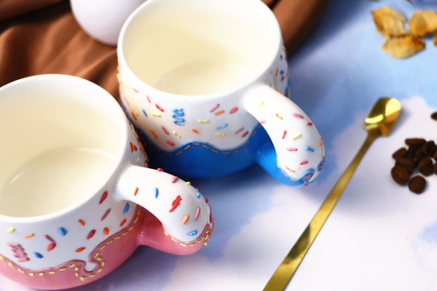 Cute Ice Cream Ceramic Coffee Cup with Sprinkles, Frosting Design