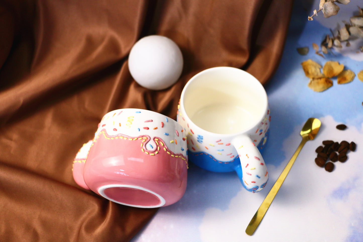 Cute Ice Cream Ceramic Coffee Cup with Sprinkles, Frosting Design