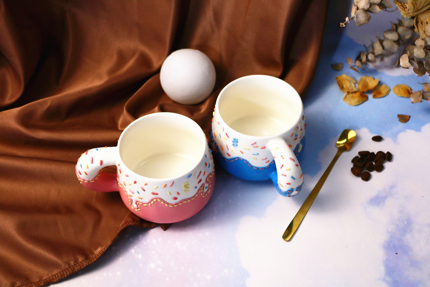 Cute Ice Cream Ceramic Coffee Cup with Sprinkles, Frosting Design